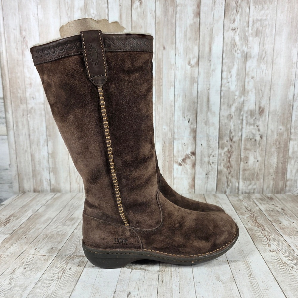 UGG Australia Sunburst‎ Tall 5676 Chocolate Brown Suede Sheepskin Boots Womens 8